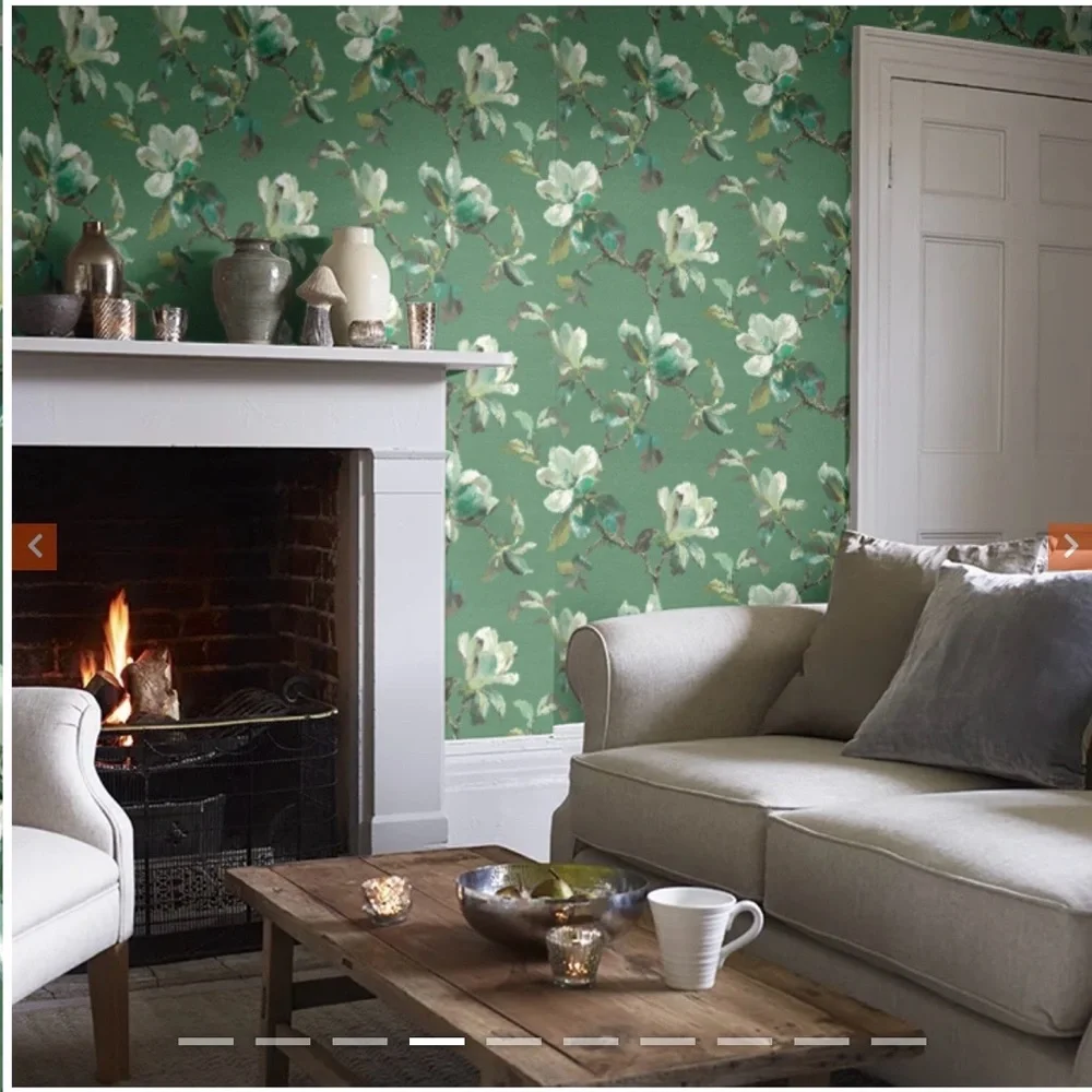 New Anthropologie Carl Robinson Sherbourn Green Magnolia Floral Vinyl Wallpaper